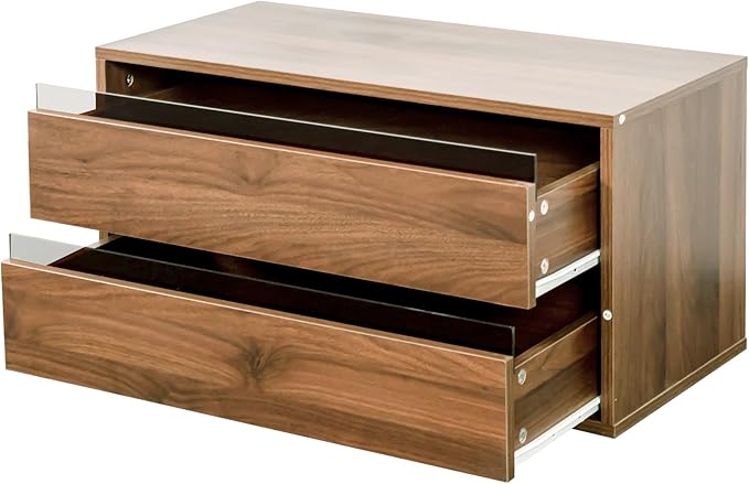 roomfitters Stackable Mounted Storage Cabinet with 2 Drawers, Wooden Organizer Shelf for Living Room, Bedroom, or Office, Walnut