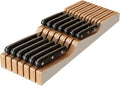 In-Drawer Knife Block Organizer - Bamboo Wood Drawer Knife Organizer-Protecting Knife Organizer Block (Not Included) (White, 13 Knives Dock)