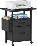 GYIIYUO 2 Drawer File Cabinet with 24'' Extended Desktop, Mobile | Rolling Filing Cabinet, Side Bag, Fits A4/Letter Size, Rolling Printer Stand, Home Office, Fabric Drawer, Black