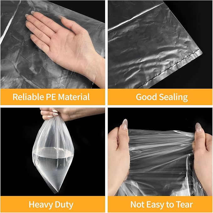Ohuimrt 40 x 60 Inch Extra Large Clear Plastic Bags, 4 Pack Reusable Jumbo Waterproof Storage Bags with 4 Ties for Luggage, Suitcase, Furniture, Chair, Moving
