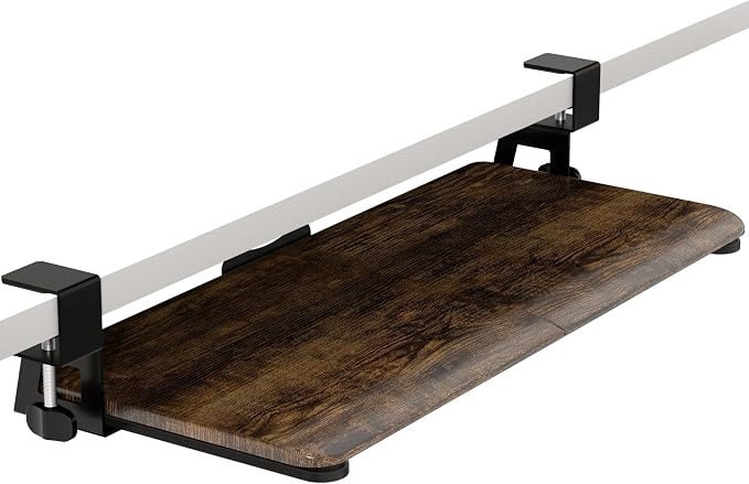 ERGOMAKER Keyboard Tray Under Desk, Pull Out Keyboard Tray with C Clamp Mount, 25.6" (29.7" Including Clamps) x 11.8" Slide-Out Platform Computer Drawer for Typing, Keyboard & Mouse Tray, Rustic Brown