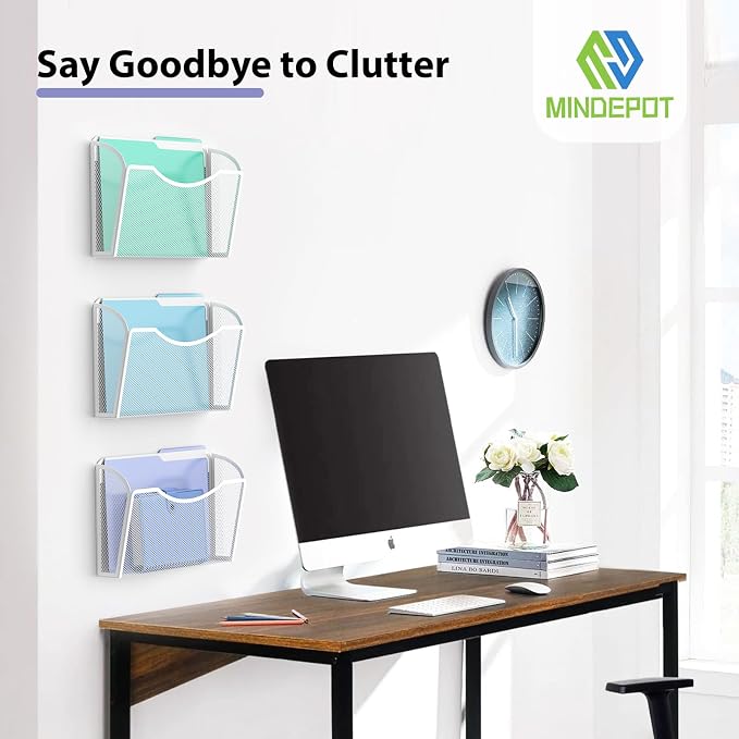MINDEPOT Wall File Organizer - Heavy Duty Iron Office File Holder for Wall Mount - Hanging Document Organizer for Business, Classroom, Home Office