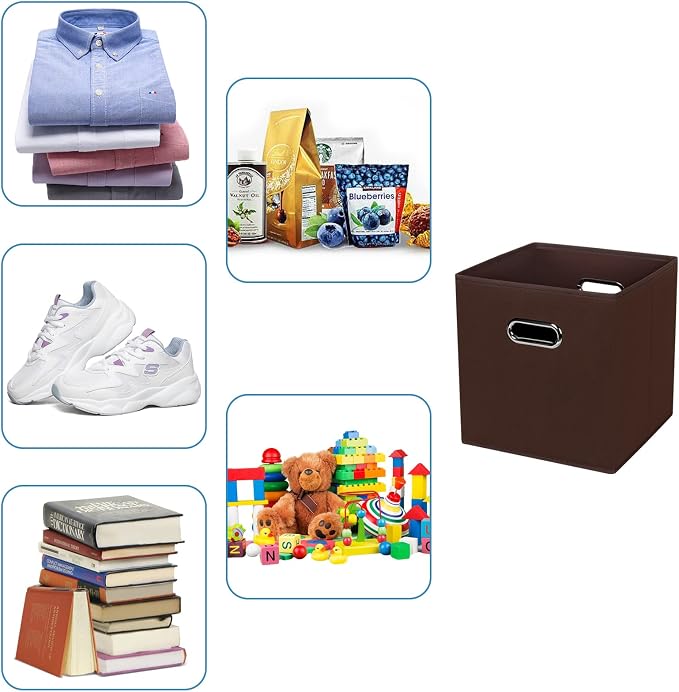 Fabric Cubby Storage Bins, 13x13x13 Inches, Foldable Storage Bins with Dual Handles, Set of 6, Coffee