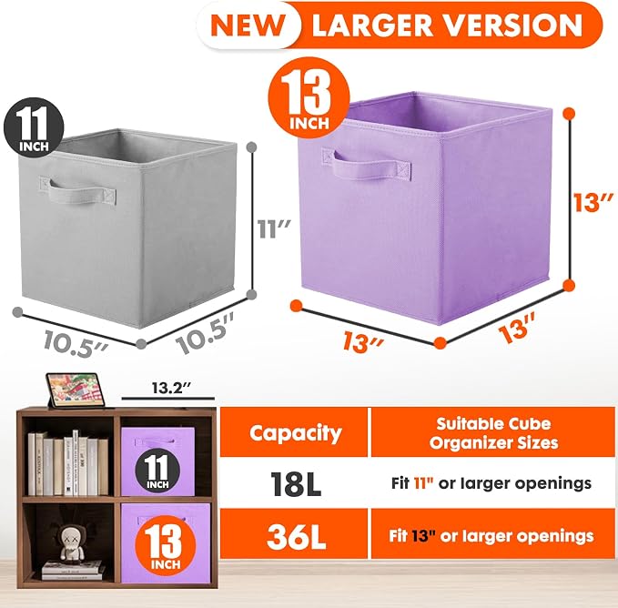ShellKingdom Storage Bins, Foldable Fabric Storage Cubes, 8 Pack, 8 Colors | Cloth Organizer Drawer For Closet And Toys, 13 X 13 X 13 INCH, (Mix Colors)