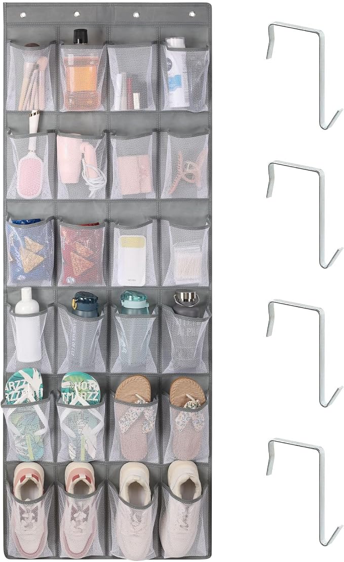 F-color Over the Door Organizer for Cruise - 24-Pocket Hanging Organizer | Tool-Free Mount with 4 Metal Hooks, See-Through Mesh Pockets, Lightweight & Foldable, Space-Saving for Travel and Daily Use