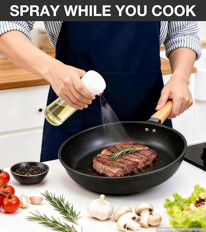 Oil Sprayer for Cooking, Olive Oil Sprayer, Approx. 1g Per Press (2) | Patented Spray Structure, Glass Bottle, Wide Fan Mist, Built-in Filter for Air Fryer, Salad, BBQ and Baking