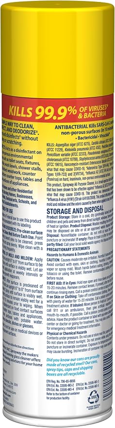 Sprayway All Purpose Cleaner Foaming Spray | Lemon Scent | 19oz | 1 Pack | Disinfectant, Foaming Multi-Surface Cleaner, Cuts Grease & Grime | Kills 99.9% of Germs
