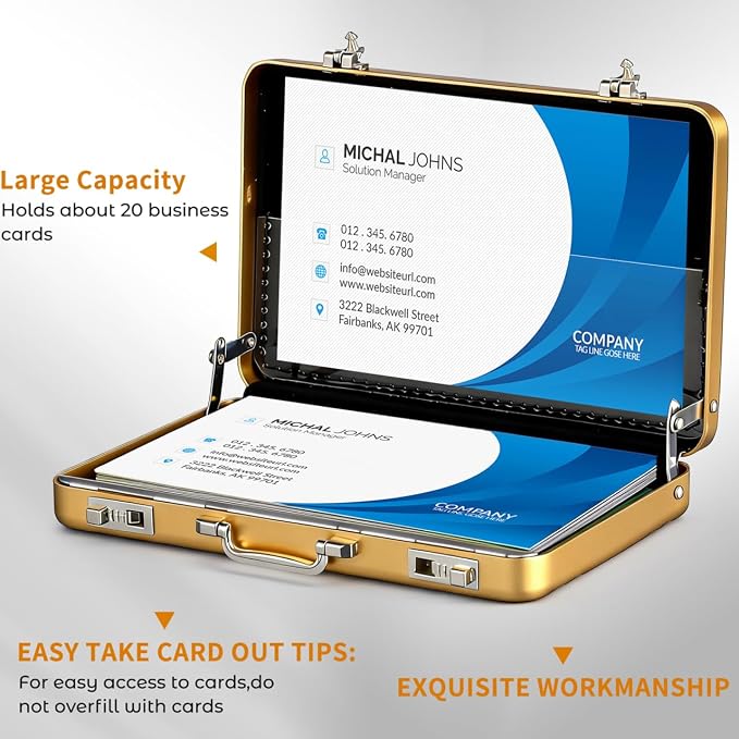 Ciieeo Business Card Holder, Mini Briefcase Metal Business Card Holder Aluminum Credit Card Case Mini Briefcase Organizer Portable Case for Men Women Professional Image Waterproof