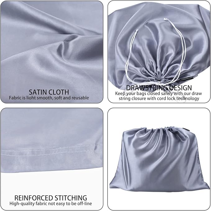 6 Pack Dust Bags for Handbags Silk Dust Cover Bag for Handbags Purses Shoes Boots, Silk Dustproof Drawstring Bag Travel Storage Pouch (Gray, 23.6 × 19.6 in)