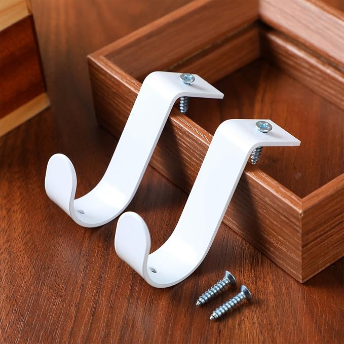 Hicarer 2 Pcs 1.38 Inch Closet Rod Brackets Heavy Duty Metal Wall Mount Rod Brackets with Screws Closet Pole Support for Living Room Bedroom Shelf Office(White)
