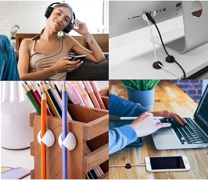 Cord Holder Cable Clips, 12PCS Self-Adhesive Wire Management Keeper Cord Organizer Charger Holder for Desktop USB Charging Cable Nightstand Power Cord Mouse Cable Wire PC Office Home (White)