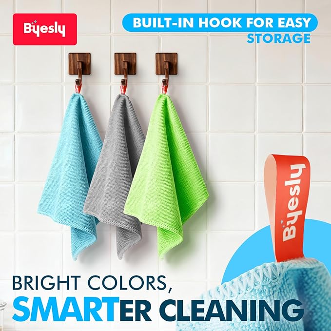 24-Pack Microfiber Cleaning Cloth, 11.5x11.5 Microfiber Towels for Cars, Dishes & House, for Detailers, Chefs & Efficient Home | Scratch-Free, Lint-Free, Ultra Absorbent(Blue/Green/Grey)
