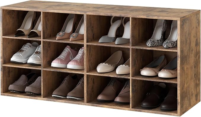 Shoe Storage Bench Cubby with 12 Cubbies, Wood Shoe Rack Organizer Cabinet | 12 Cubbies