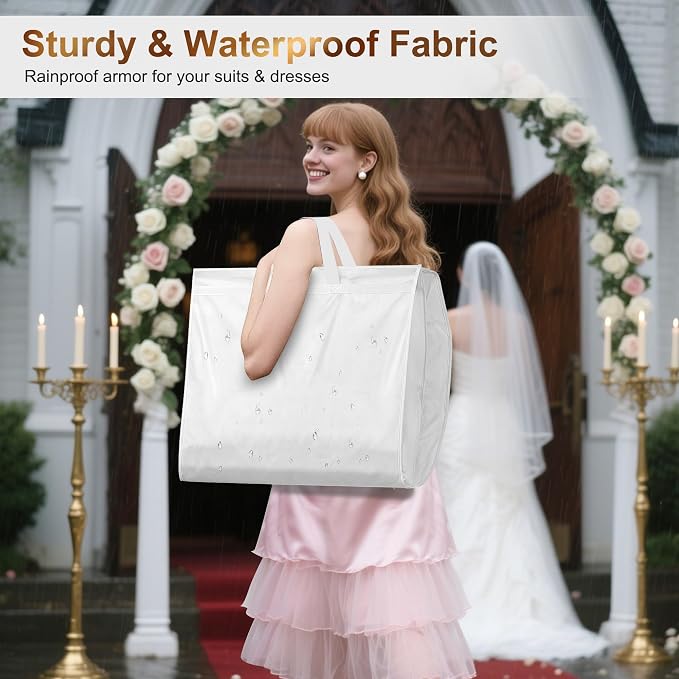 MISSLO 72" Wedding Dress Garment Bag for Travel Waterproof Dress Bags for Gowns Long 4" Gusseted Dresses Protector Bag for Closet Storage Clothing Covers for Hanging Clothes, White