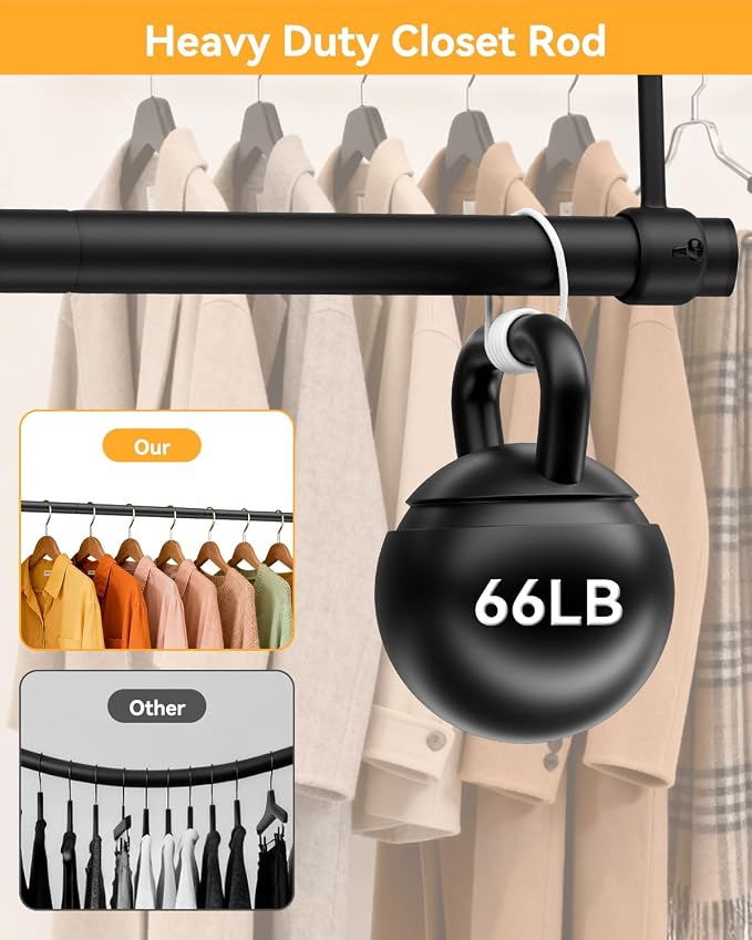 Supforce Closet Rods for Hanging Clothes, 17 to 28 Inches Ceiling Mounted Stepless Adjustable Closet Hanging Rod, 1.3 Inch Heavy Duty Hanging Clothes Rod for Closet Wardrobe Laundry RV (Black)