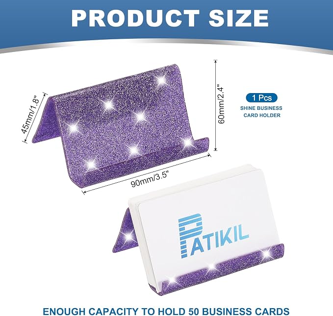 PATIKIL Business Card Holder for Desk, Acrylic Business Card Holders Shine Card Stand Organizer Cards Display for Office Exhibition, Purple