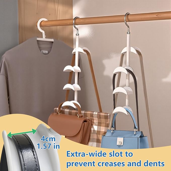 Purse Hanger Organizer for Closet, Hanging Bag Holder, with 4 Hooks, Hanging Organizer for Handbag Keeping Purses, Storage Hook Backpack Rack Space Saving Hanger (1 Pack)