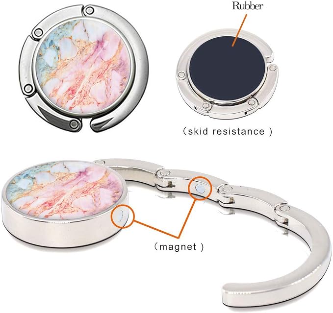Bosketo Foldable Purse Hook Womens Bag Table Hanger Collection Desk Hooks for Purse (6pack Pretty Marble Hook)