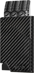 VULKIT Pop up Card Wallet RFID Blocking Slim Aluminum Metal Bank Card Holder Case with Business Money Pocket for Credit Cards Notes and Coins (Carbon Fiber Black)