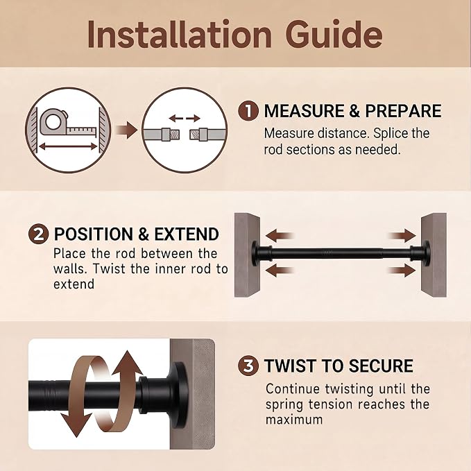 BRIOFOX Black Tension Curtain Rod 24 to 78 Inch(2-6.5ft) - Spring Tension Shower Curtain Rod, No Drilling Tension Rod for Curtains Windows Closet Kitchen