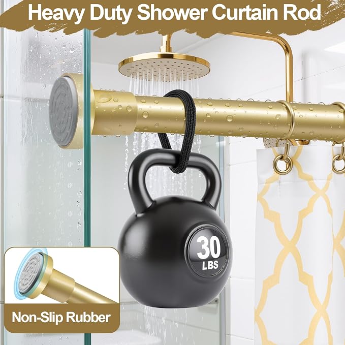 YNL Gold Shower Curtain Rod 32-64 Inch(2.7-5.33ft), Non-Slip, Never Rust, Stainless Steel No Drill Spring Tension Shower Rod, Adjustable Curtain Rod for Small Window Doorway Closet