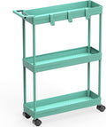 Simple Houseware 3-Tier Slim Rolling Cart w/Handle 5.5" Wx27.5 H, Turquoise | Storage Cart for Narrow Space (5.5-Inch Wide) Kitchen, Bathroom, Laundry Room
