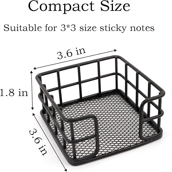 Metal Sticky Note Holder, Sticky Note Dispenser, Desk Organizer for Office Workers, Students at Home, School, Office Use (3.6“*3.6” Black Square)