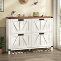 YOMILUVE Shoe Storage Cabinet with 4 Flip Drawers, Farmhouse Shoe Cabinet for Entryway, Slim Shoe Rack Freestanding Shoe Organizer with Barn Door, Brown and White