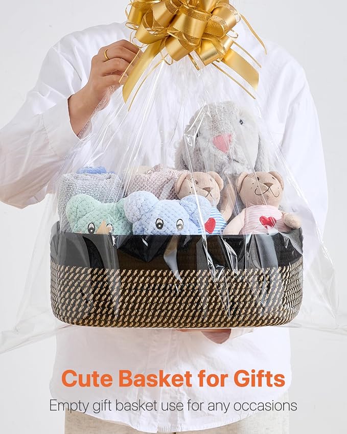 Small Woven Basket, 13.5 x 9.5 x 5 Inches, Storage Basket for Organizing, Cute Small Rope Shelf Closet Cube Storage Bins Baskets for Shelves, Dog Toy Gift Baskets Empty, 3 Pack Black & Brown