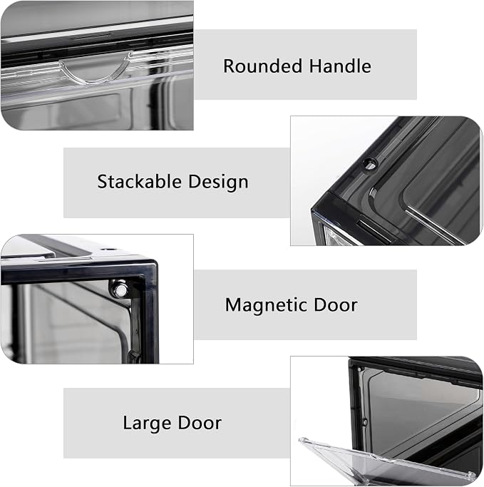 Clear Shoe Box Plastic Stackable Upgraded 6 Pack Shoe Storage Box Organizer with Clear Large Magnetic Door for Display Sneakers Easy Assembly, White