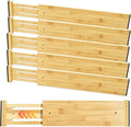 Joyeee Kitchen Drawer Dividers 6 Pack, 16.4-22.2" Adjustable Bamboo Drawer Organizer, 4" High Expandable Utensils Separators for Closet, Dresser, Bathroom, Bedroom, Office
