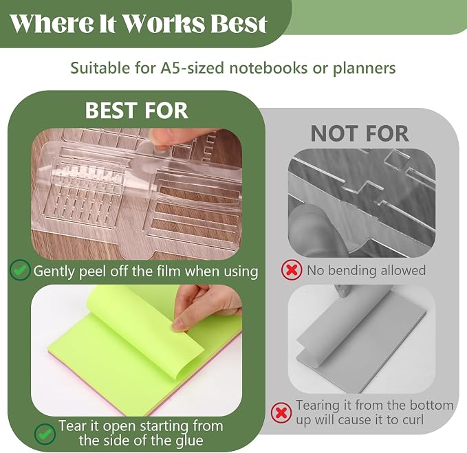 5" x 8" Sticky Notes Stencil and Holder Set with 5 Planner Stencils for A5 Journal Acrylic Post It Note Holder Organizer A5 Planner Stencil Record Templates Organizer for Desk School Office