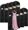 Syeeiex 60'' Dress Bags for Gowns, Set of 8 Garment Bags for Hanging Clothes, Dress Garment Bag, Dustproof and Keep Closet Tidy,Perfect for Suits,Evening Dresses,Fur Coat,Long Dress Gown(Black&Grey)