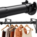 Supforce Adjustable Closet Rod with Triangular Brackets, 17-28in, Black | 1.3in Metal Closet Rod Supports Up To 150 lb, Heavy Duty Rod Reduces Sagging and Mount Securely for Wardrobes Closet Laundry