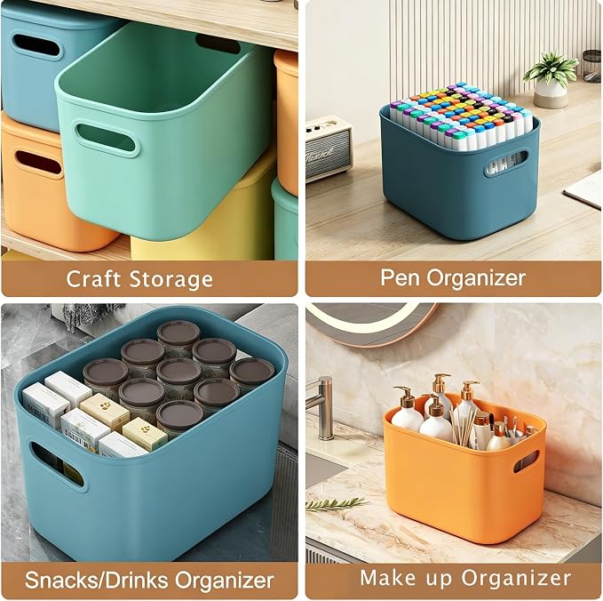 ORGIDOL 6 Pack Colorful Storage Bins with Lids Stackable Storage Container for Organizing, Storage Boxes with Handle for Shelves, Cute Storage Bin for Craft, Snacks, 9.85x6.9x5.7 inch