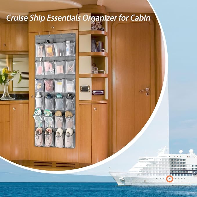 F-color Over the Door Organizer for Cruise - 24-Pocket Hanging Organizer | Tool-Free Mount with 4 Metal Hooks, See-Through Mesh Pockets, Lightweight & Foldable, Space-Saving for Travel and Daily Use