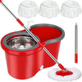 Spin Mop and Bucket with Wringer Set，Mop and Bucket Set for Floor Cleaning with 3 Mop Refills 61 inches Telescoping Rod for Office and Home use