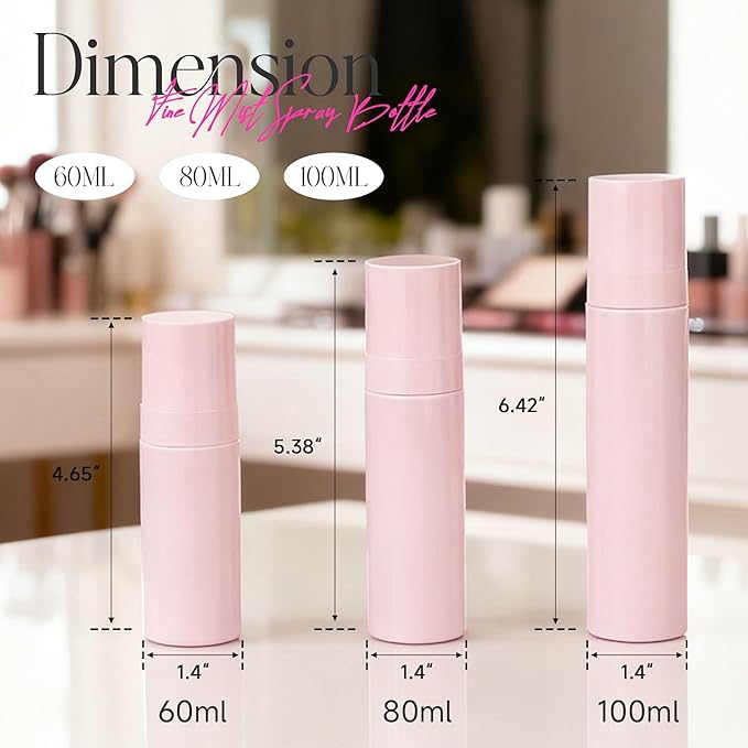Small Spray Bottle, 3Pack Travel Spray Bottle, Empty Fine Mist Plastic Spray Bottles, with 6pcs Labels (60ML+80ML+100ML)
