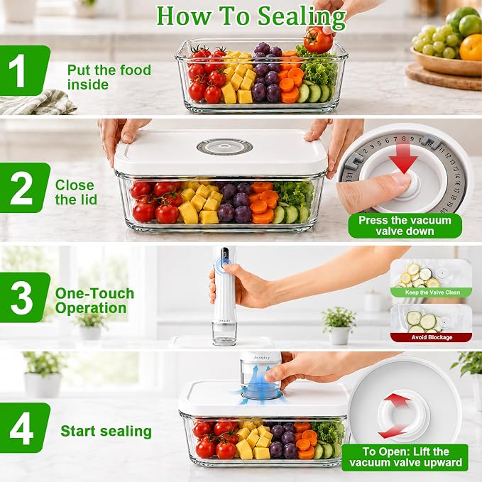 Vacuum Seal Containers,3pcs Glass Vacuum Seal Containers for Food Storage | Food Container Sets with Date Tracking Lid,Stackable Vacuum Containers for Leftovers, Meal Prep, Fridge,Freezer & Pantry