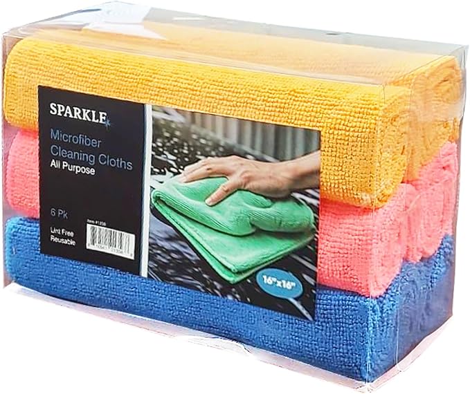 Superio Microfiber Cleaning Cloth for Cars, Kitchen Cleaning Cloths, 16" Micro Fiber Towels for House, Bathroom Absorbent All-Purpose Streak-Free lint-Free Wash Cloths (2 Pink, 2 Blue, 2 Orange)