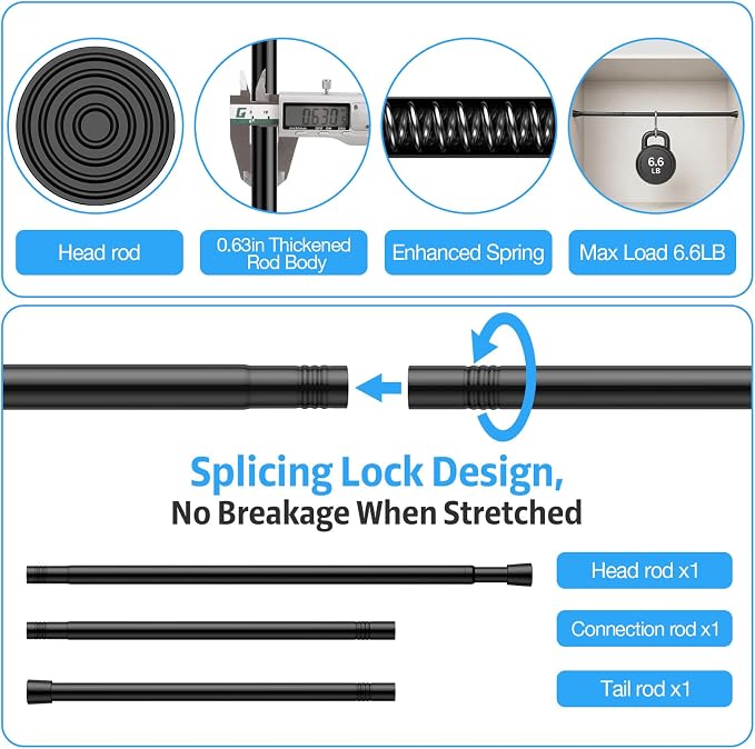 4 Pack Spring Tension Rods 28-45IN, 5/8 Inch Diameter Black No Drill Spring Loaded Adjustable Extendable, Small Short Tension Curtain Rod for Windows Kitchen Doorway Closet Cupboard