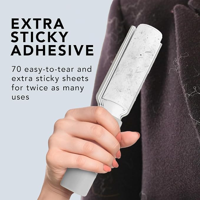 Flint Plus Retractable Lint Remover & Pet Hair Roller for Clothes – Refillable & Reusable Lint Roller with 70 Extra Sticky Tear-Off Sheets – Value Pack, Light Grey