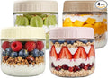 SHOWIN Overnight Oats Containers with Lids, 10oz Glass Jars with Lids 4 pcs, Wide Mouth Mason jars for Salad, Yogurt, Snacks, Meal Prep