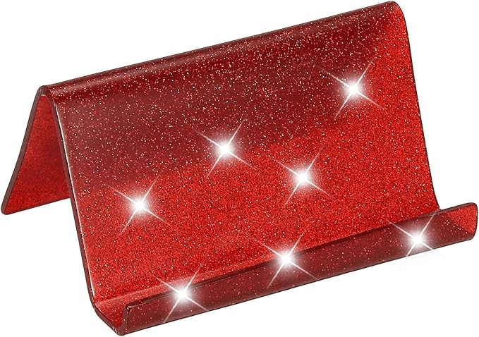 PATIKIL Business Card Holder for Desk, Acrylic Business Card Holders Shine Card Stand Organizer Cards Display for Office Exhibition, Red
