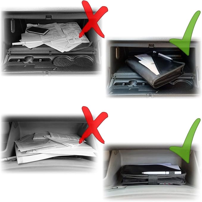PlusXpres Glove Box Compartment Organizer - Car Document Holder - Blue | Owner Manual Case Pouch, Vehicle Storage Wallet for Registration and Insurance Card, Auto Paperwork Holder, Log Book included
