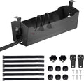 POCHAR Under Desk Cable Management Tray, 15" Power Strip Holder | Heavy Duty 1.7mm Steel Wire Organizer with 9-Cord Routing Openings, Screw Mount Cord Management for Standing Desk Home Office