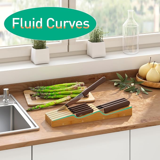 Knife Drawer Organizer (Natural, 9 Knives Organizer)