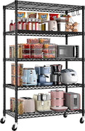 PrimeZone 36" W x 16" D x 79" H Wire Storage Shelves with Wheels, 5 Tier NSF Certified Heavy Duty Adjustable Kitchen Shelving Unit, Bakers Rack Organizer Rolling Metal Shelf for Garage Closet Pantry