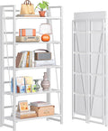4NM No Assembly Folding Bookshelf, 5-Shelf 62.2" H Collapsible Foldable Bookcase Storage for Small Spaces, All White