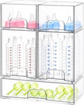 Baby Bottle Organizer, 5 Pack Clear Acrylic Stackable Storage Drawers, Baby Bottle Storage Organizer for Countertop, Nursery, Vanity & Cabinet